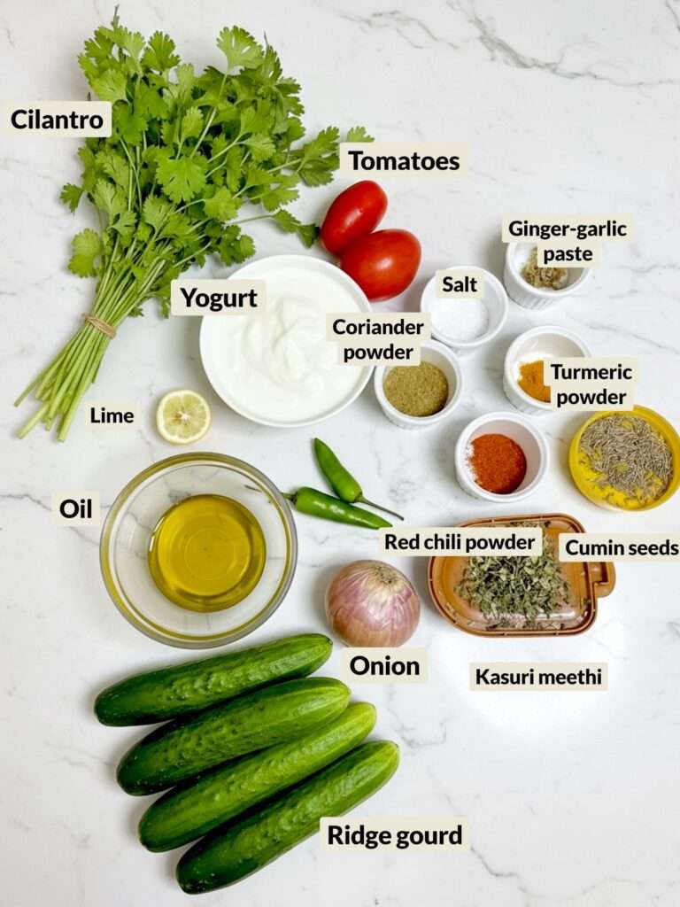 ingredients to make turai, spread on marble surface.