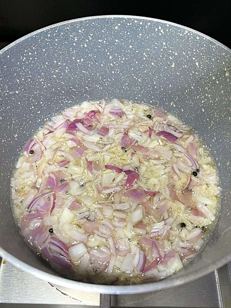 Chopped onions cooking.