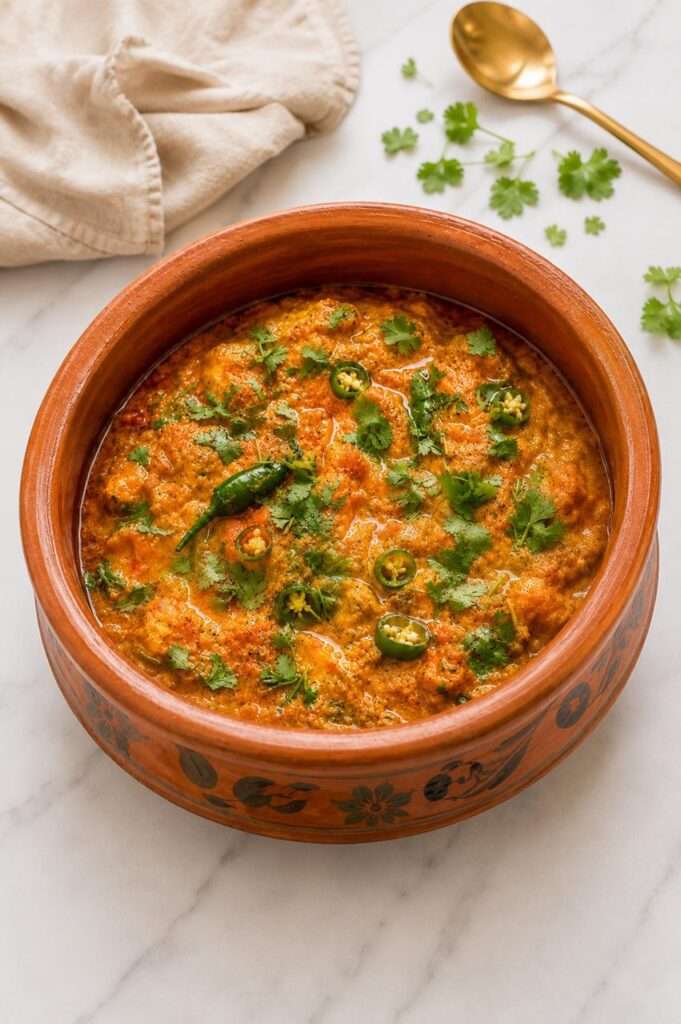 Chicken handi served in a traditional clay pot